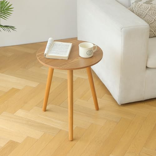 AWASEN Round Side Table, Small End Table for Living Room, Modern Accent Coffee Side Table with Solid Wood Legs for Small Space, Easy Assembly, Brown - color: Brown Walnut