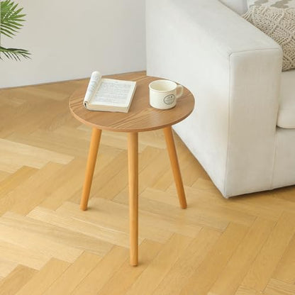 AWASEN Round Side Table, Small End Table for Living Room, Modern Accent Coffee Side Table with Solid Wood Legs for Small Space, Easy Assembly, Brown - color: Brown Walnut