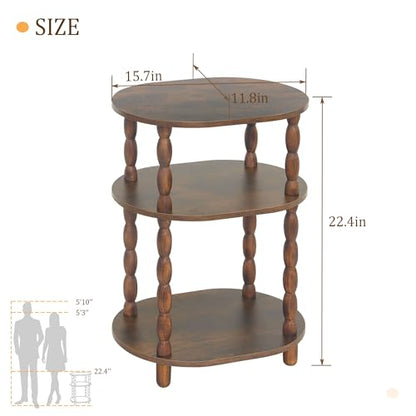 MaxSmeo Side Table, 3-Tier Small End Table, Modern Oval Night Stand Accent Table for Living Room, Bedroom, Rustic Brown - color: Rustic Brown