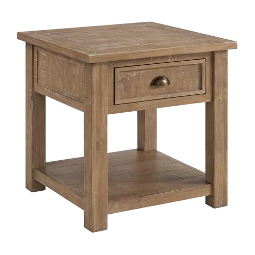 Martin Svensson Home Monterey Solid Wood End Table, Driftwood | Farmhouse Rustic, Coastal Side Table, Drawer and Shelf - color: Driftwood