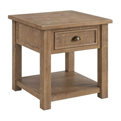 Martin Svensson Home Monterey Solid Wood End Table, Driftwood | Farmhouse Rustic, Coastal Side Table, Drawer and Shelf - color: Driftwood