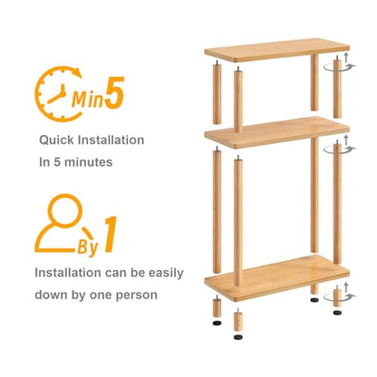 Apicizon Small Narrow Side Table, 3-Tier Skinny End Table for Small Spaces, Slim Nightstand with Storage Shelf, Bedside Table for Living Room, Bedroom, Natural - color: Natural, style: Narrow Side Table
