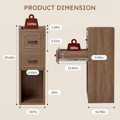 Narrow Nightstand Set of 2, Modern Small Bedside Table with Drawers & Open Shelf, Modern End Table for Bedroom Small Spaces, Apartments, Renters, Walnut - color: Narrow Walnut