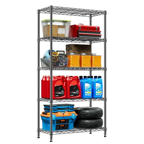 Storage Shelving Unit for Garage and Pantry, 30" Wide Metal Wire Shelf | 5-Tier, 13.8" D x 29.5" W x 59.5" H, 1750 lbs Organizers and Storage Black Shelves for Garage, Kitchen, Office and Laundry - color: Black, size: 5-tier 13.8" D x 29.5" W x 59.5" H