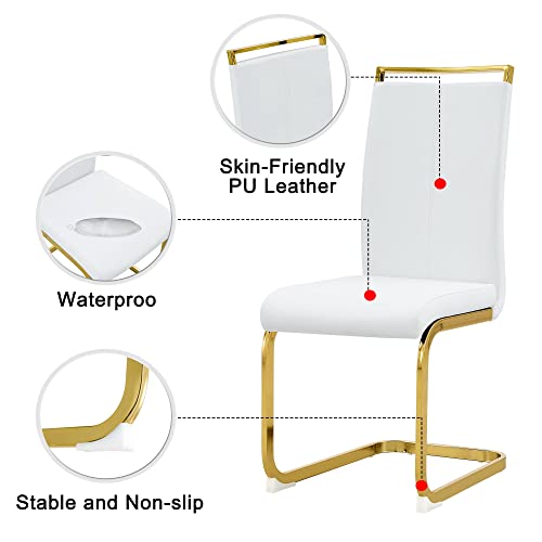 Baysitone Modern Dining Chairs Set of 2, Side Dining Room Chairs with Golden Legs, Kitchen Chairs with Faux Leather Padded Seat High Back for Dining Room, Kitchen, Living Room White - color: White With Gold Leg, size: Set of 2