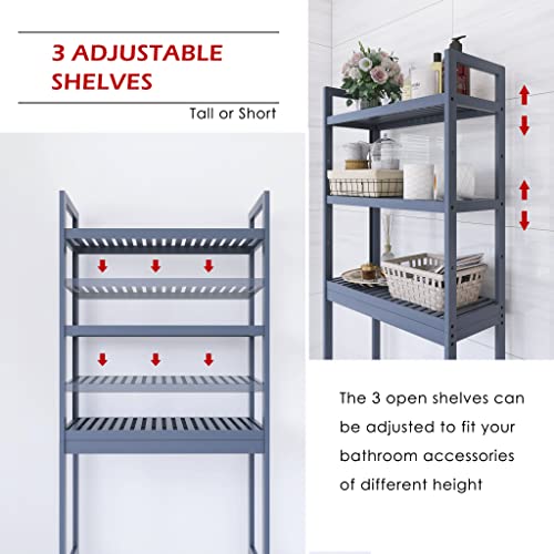 SMIBUY Bathroom Storage Shelf, Bamboo Over-The-Toilet Organizer Rack, Freestanding Toilet Space Saver with 3-Tier Adjustable Shelves (Grey) - color: Grey