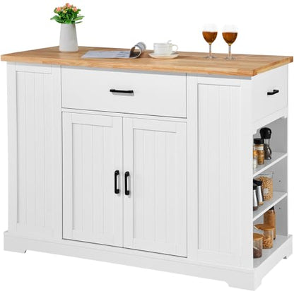 VEVOR 46" Wood Top Breakfast Bar with Storage Cabinet, Farmhouse Kitchen Table with Adjustable Shelf, Drawer, for Dining Kitchen Living Room, White - size: 46"W