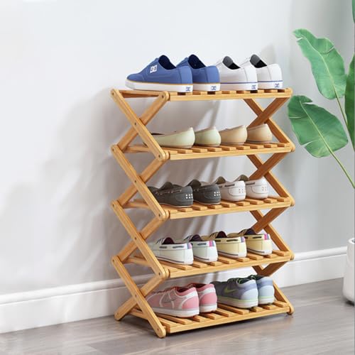 5 Tier Bamboo Shoe Rack,Portable Folding Shoe Storage Rack,Without Installation Small Shoe Rack Perfect for Corridors, Bedrooms and Small Spaces (5 Tier) - color: Natural, size: 5 Tier