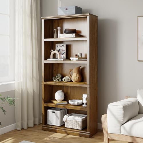 Bevfint 70 in Tall Bookcase, White Bookshelf Open Storage 5-Tier Shelves, 33 inch Wide Floor Standing Indoor Furniture, Book Cases for Home School Library Office Bedroom Kids, Vintage Oak 5 Tiers - color: Vintage Oak, size: 5-Tier Open Bookcase