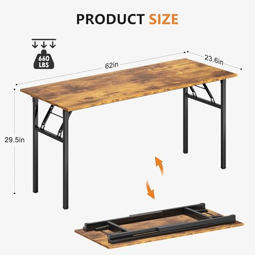 Need Home Office Desk - 62 Inches Large Computer Desk Sturdy Black Table Foldable Desk Gaming Computer Table No Assembly Required Rustic Brown AC5FB(157.5 * 60) - color: Rustic Brown & Black Frame, size: 62 inch