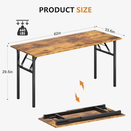 Need Home Office Desk - 62 Inches Large Computer Desk Sturdy Black Table Foldable Desk Gaming Computer Table No Assembly Required Rustic Brown AC5FB(157.5 * 60) - color: Rustic Brown & Black Frame, size: 62 inch