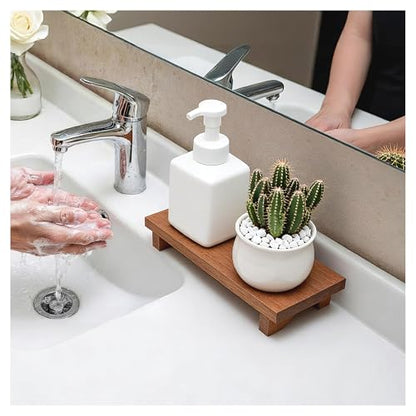 Small Wood Pedestal Stand - Wooden Bathroom Counter Decor - Home Decor Coffee Bar Accessories for Vanity, Counter, Sink
