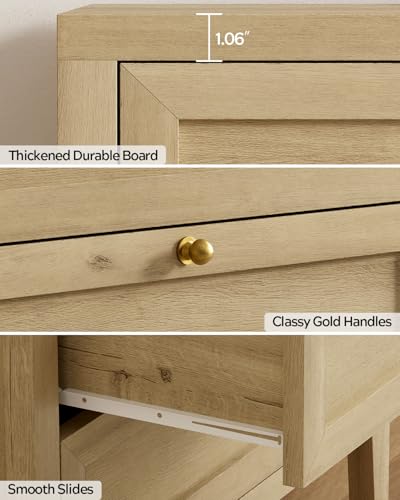 3 Drawer Nightstand Set of 2, Farmhouse Large Bedside End Table with Charging Station, Mid Century Wood Night Stand for Sofa, Bedroom, Light Oak - color: Light Oak, size: 2 PCS (3 Drawers)