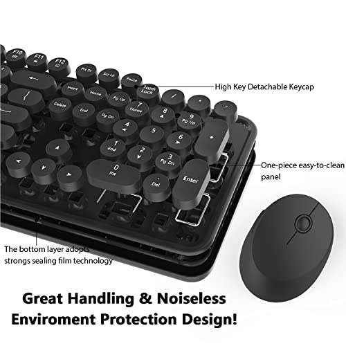 Wireless Keyboard and Mouse, KOOTOP Cute Black Keyboard and Mouse, 2.4G Wireless Keyboard with Retro Round Keycap for PC, Mac, Laptop,Tablet,Computer Windows (Black) - color: Black