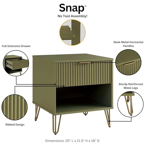 BROVAVE Sturdy Metal Legs Bedside Stand, Nightstand with Textured Drawer, Accent Table for Bedroom for Indoor use, Olive Green - color: Olive Green