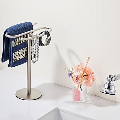 Brushed Nickel Hand Towel Holder Stand,13 Inch Free-Standing Towel Rack, SUS304 Stainless Steel Towel Bar Rack Stand, Tower Bar for Bathroom Kitchen Vanity Countertop… - color: Brushed Nickel