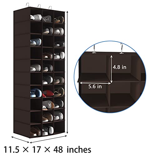 Hanging Shoe Closet Organizer, 30 Sections Hanging Closet Organizers and Storage Shelves, Space Saving Shoe Rack Holder Hanger, Coffee - color: Coffee