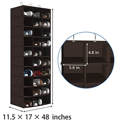 Hanging Shoe Closet Organizer, 30 Sections Hanging Closet Organizers and Storage Shelves, Space Saving Shoe Rack Holder Hanger, Coffee - color: Coffee