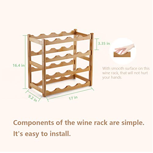 Bamboo Wine Rack, Sturdy and Durable Countertop Wine Storage Cabinet Shelf for Pantry - 4 Tiers 16 Bottle Wine Rack - color: 4 Tier Natural