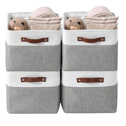 DECOMOMO Storage Bins, Extra Large Fabric Storage Baskets for Shelves, Decorative Linen Closet Organizer, 15.8 x 12.5 x 10 inches (Grey & White, 4 Pack) - color: Grey and White, size: Extra Large/4P