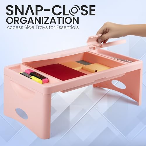 Loddie Doddie Lap Desk, Folding Desk, Portable Table, Blush, 9.75" x 12" | Trays & Pocket Keep Essentials Close, 2 lb Easy to Carry, Sturdy Plastic & Alloy Steel, Bed Desk, Bed Tray, Lap Desk for Kids - color: Blush