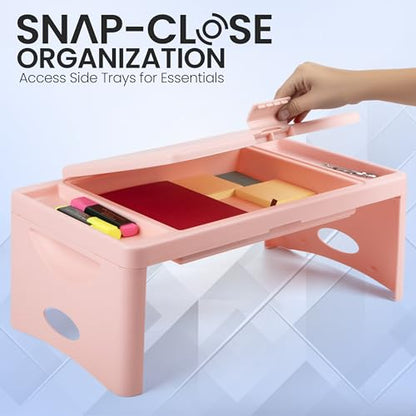 Loddie Doddie Lap Desk, Folding Desk, Portable Table, Blush, 9.75" x 12" | Trays & Pocket Keep Essentials Close, 2 lb Easy to Carry, Sturdy Plastic & Alloy Steel, Bed Desk, Bed Tray, Lap Desk for Kids - color: Blush