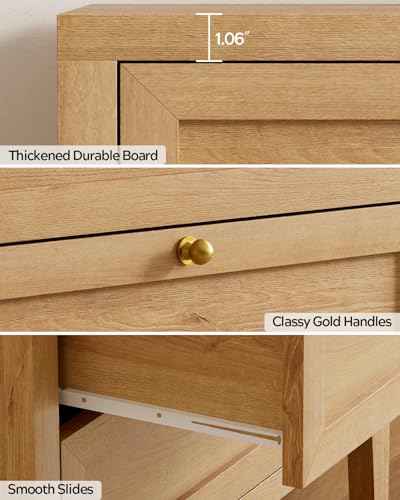 Large Nightstand Set of 2 with 3 Drawers, Farmhouse Bedside End Table with Charging Station, Modern Wood Night Stand for Sofa, Bedroom, Natural Oak - color: Natural Oak, size: 2 PCS (3 Drawers)