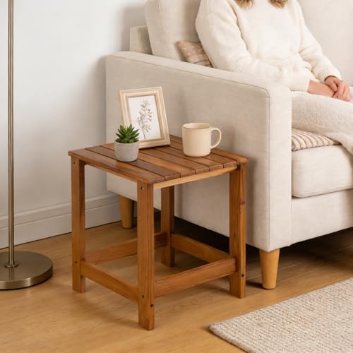 Utoplike Teak Outdoor Side Table for Patio, Adirondack Sides Tables | Pool Coffee Accent Table, Wood End Tables for Garden, Backyard, Bed, Living Room, Couch - size: 1-Tier
