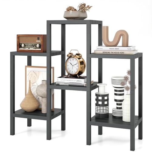 Giantex 6-Tier Plastic Modular Storage Shelves, Open Display Utility Shelving Unit, Multifunctional Plant Holder, Freestanding Storage Rack Organizer for Living Room, Bathroom and Kitchen, Dark Gray - color: Dark Gray