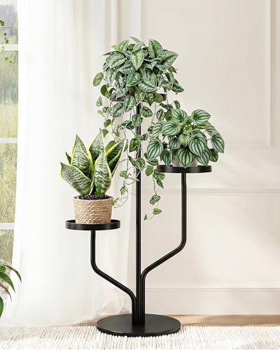 Bamworld 3 Tier Plant Stand Indoor Outdoor Metal Plant Shelf for Multiple Plants Pots Black