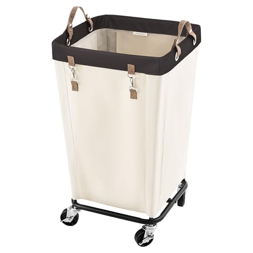 StorageWorks 110L Laundry Basket with Wheels, Rolling Hampers for Clothing - color: Beige, size: 110L
