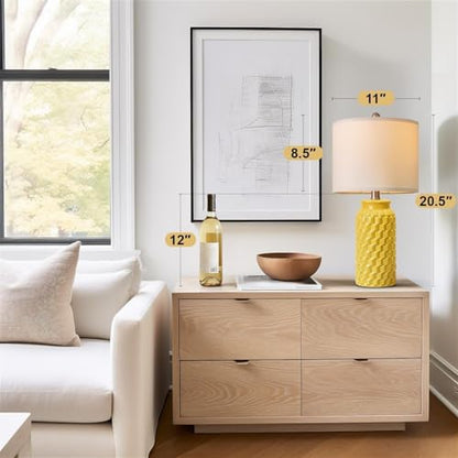 USumkky 20.5" Ceramic Table Lamps Set of 2 - Modern Farmhouse & Boho Style, Bedside Nightstand Lamps for Bedroom, Living Room End Table Lamps, Small Desk Lamp(Yellow) - color: 20.5" Yellow-2 Pack