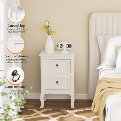 Bonnlo White Nightstand, Tool-Free Setup Night Stand, 2 Drawer Bedside Table for Bedroom, Easy & Quick Install Small Nightstands, Girls Nightstand for Bedroom, Side Table, End Table for Small Spaces - color: White & Tool-free Setup