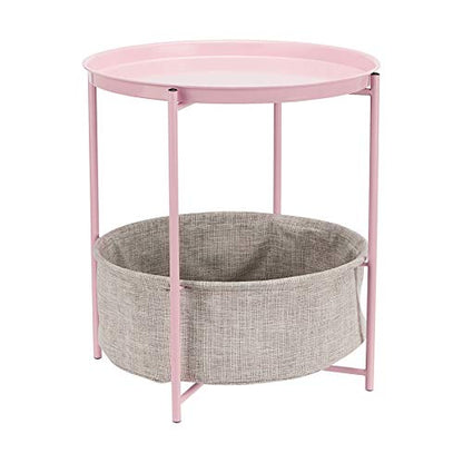 Amazon Basics Round End Table with Storage Bin, Easy Assembly, Bedroom Accent Table, 17.7"D x 17.7"W x 18.9"H, Dusty Pink | Side Table - color: Dusty Pink