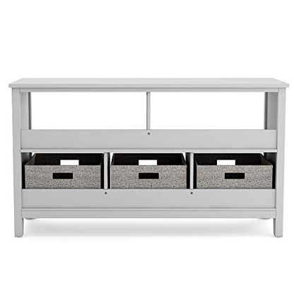 Martha Stewart Kids' Low Bookcase (Gray) - 24 Inch Wooden Storage Organizer Cubby with Fabric Bins for Playroom and Bedroom - color: Grey