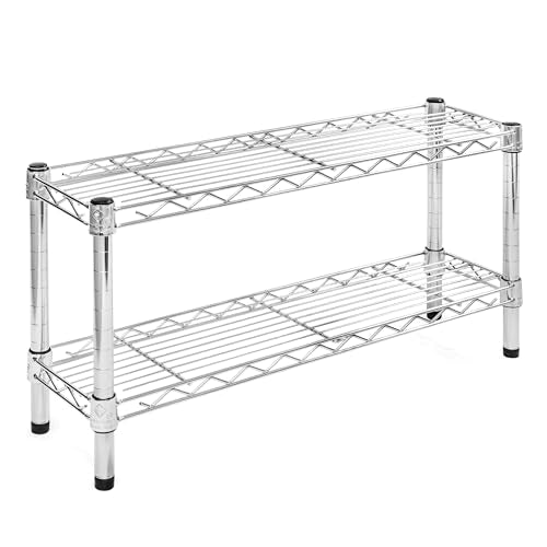 Shelving Inc. 8" d x 30" w Chrome Wire Shelving with 2 Tier Shelves, Weight Capacity 800lbs Per Shelf - size: 8" d x 30" w x 14" h
