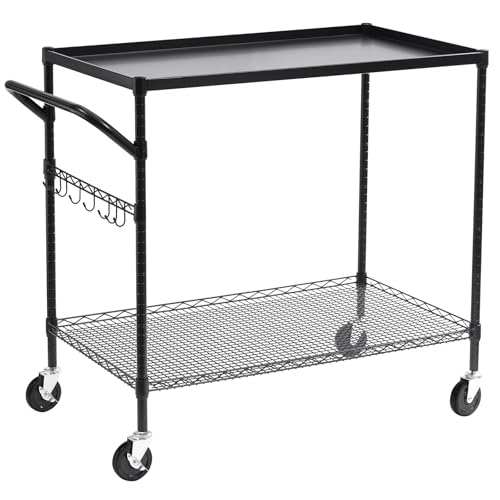WDT 2-Tier Utility Cart with Wheels, Metal Cart with 1000LBS Capacity, NSF Heavy Duty Rolling Cart, Commercial Grade Serving Tool Storage Carts for Warehouse Garage Kitchen, 24"D x 40"W x 39"H, Black - color: Black 2 Tier Large