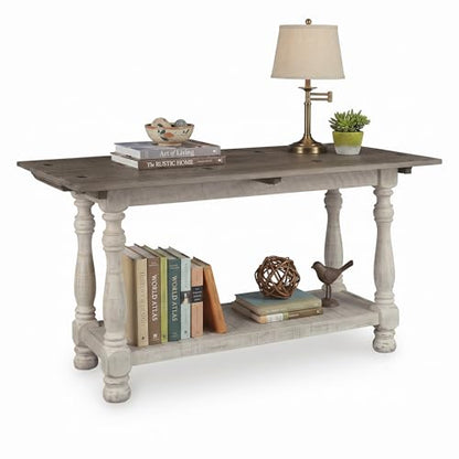 Signature Design by Ashley Havalance Farmhouse Sofa Table, Flip Top Design for Additional Dining Space and Fixed Lower Shelf, Gray & White with Weathered Finish - color: Gray/White, style: Sofa Table