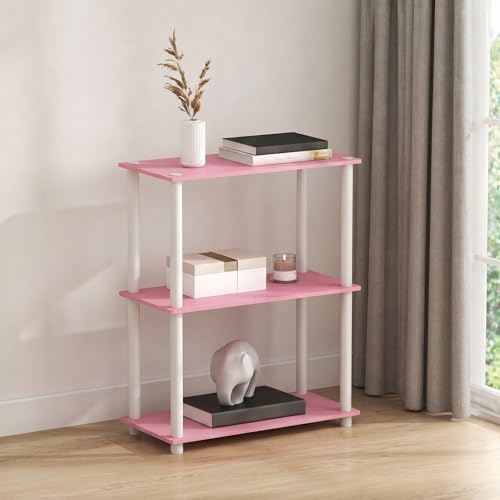 Furinno Turn-N-Tube Storage Shelves, 3-Tier Book Shelf, Corner Shelf, Toolless Open Shelves, for Organization and Storage, Living Room, Bedroom, Entryway, Laundry, Soft Pink - color: Soft Pink/White, size: 3-Tier