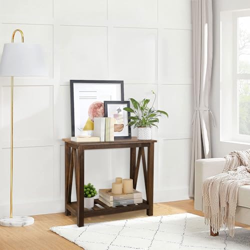 End Side Table with Storage Shelf Rectangle Narrow Nightstand Console Tables Brown Smooth End Table for Small Spaces Industrial Accent Side Table for Living Room Bathroom Bedroom - color: Brown