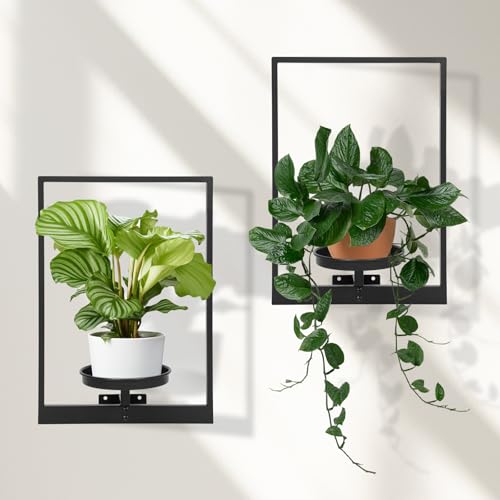 Wall Plant Holder Floating Shelves for Wall Set of 2, Wall Planters for Indoor Plants - Premium Metal Hanging Plant Holder for Indoor Outdoor Decor - size: 2-Pack