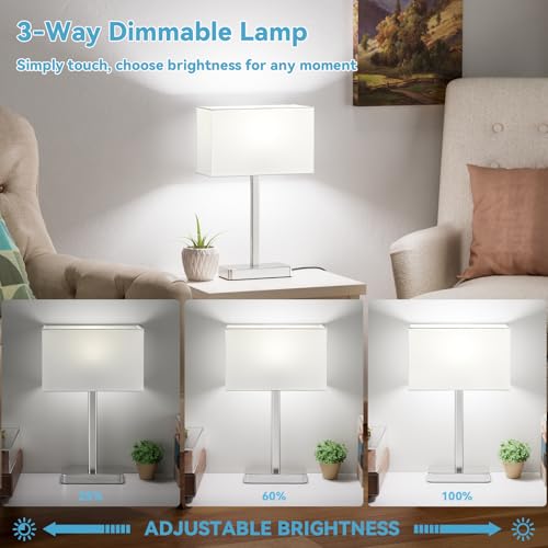 Hong-in Touch Lamps for Bedroom - 3-Way Dimmable Bedside Lamps Set of 2 with USB C+A, White Modern Table Lamp for Night Stands, Desk Lamp for Living Room Nightstand End Tables Bed Side - color: C. White&Nickel