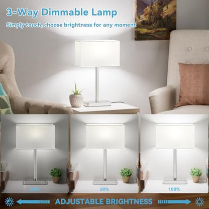 Hong-in Touch Lamps for Bedroom - 3-Way Dimmable Bedside Lamps Set of 2 with USB C+A, White Modern Table Lamp for Night Stands, Desk Lamp for Living Room Nightstand End Tables Bed Side - color: C. White&Nickel