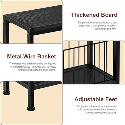 Narrow Side Table, Skinny End Tables with Magazine Holder, Small Sofa Table for Small Spaces, Space-Saving Design, Slim Nightstand Bedside Table for Living Room, Bedroom, Office, Black - color: Black