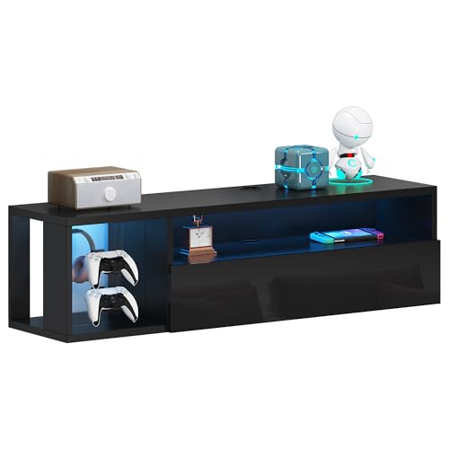 sogesfurniture 39.3'' TV Stand, Floating Entertainment Center with Lights, Modern Media Console with Storage, Wall Mounted LED TV Stand for Living Room, Black - size: 39.3"-Black