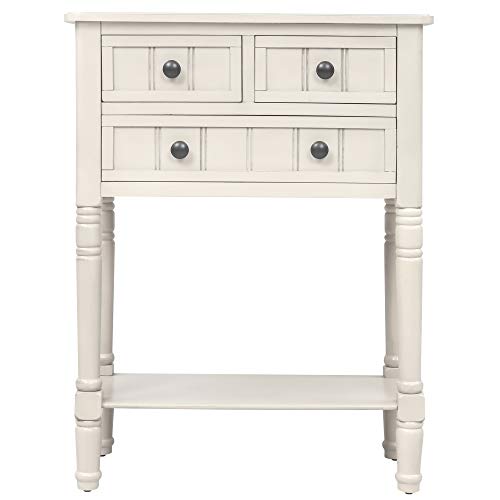 Knocbel Slim Antique Entry Console Table with Drawers & Bottom Open Shelf, Solid Wood Sofa Couch Table for Entryway Hallway Living Room (Ivory White) - color: Ivory White