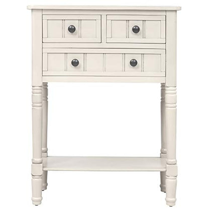 Knocbel Slim Antique Entry Console Table with Drawers & Bottom Open Shelf, Solid Wood Sofa Couch Table for Entryway Hallway Living Room (Ivory White) - color: Ivory White