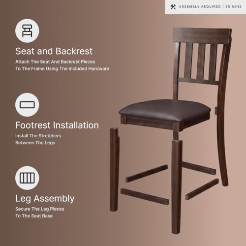 Signature Design by Ashley Ralene Traditional 26" Counter Height Faux Leather Seat Barstool, 2 Count, Brown | Wipe-clean faux leather cushion, Veneers, wood and engineered wood frame, 25.63-inch seat height, Ralene Series - color: Medium Brown, style: Bar