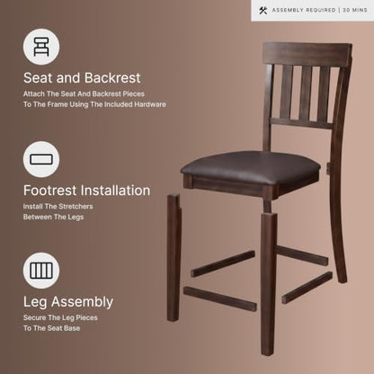 Signature Design by Ashley Ralene Traditional 26" Counter Height Faux Leather Seat Barstool, 2 Count, Brown | Wipe-clean faux leather cushion, Veneers, wood and engineered wood frame, 25.63-inch seat height, Ralene Series - color: Medium Brown, style: Bar