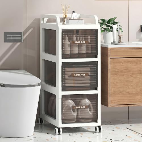 Bathroom Storage with Drawers, 11.8" Wide Wide Slim Storage Cabinet with Wheels for Small Spaces, Narraw Cart for Kitchen Office Bedroom Dinning Room Under Desk, 29.7" Tall - size: 30x41x75 cm